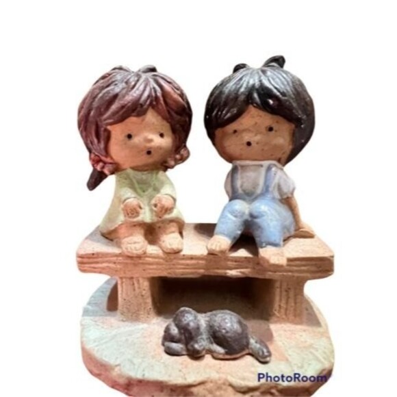 Napcoware Japan Boy and Girl on Bench With Puppy 50s 60s Vintage - Picture 4 of 4